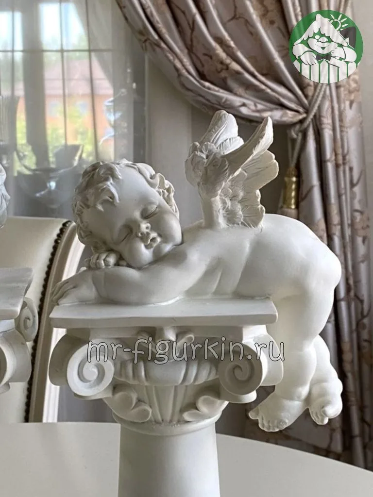 Декоративные колонны с фигурками ангелов, прованс, белые H-38 см (2 шт.)