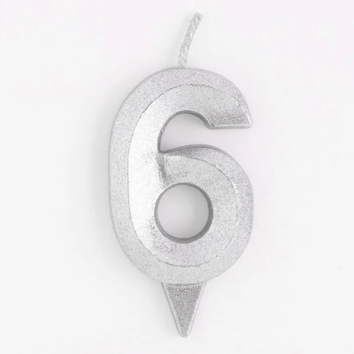 Свеча-цифра Грань серебряная 6, 7см