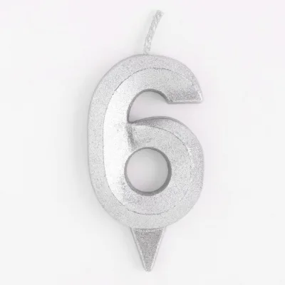 Свеча-цифра Грань серебряная 6, 7см