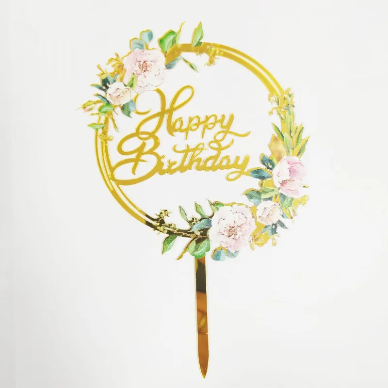 Топпер Happy Birthday шиповник акрил