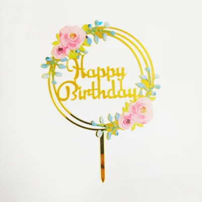 Топпер Happy Birthday пионы акрил