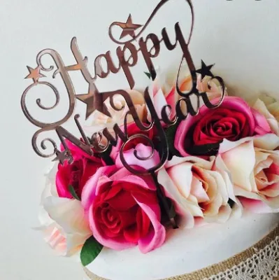 Топпер новогодний Happy New Year, серебро акрил