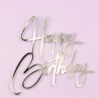 Топпер Happy Birthday3 серебро торцевой без палочки, 9см