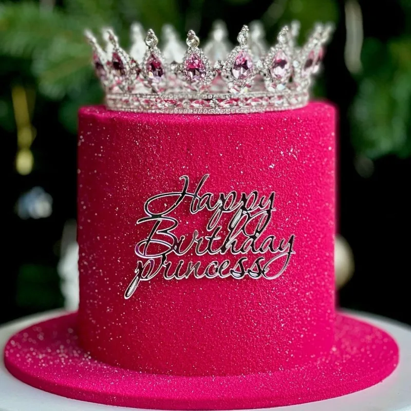 Топпер Happy Birthday Princess серебро торцевой без палочки, 9см