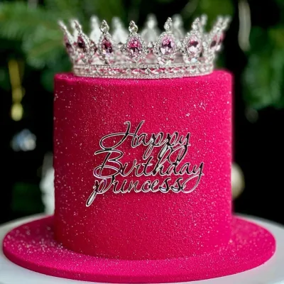 Топпер Happy Birthday Princess серебро торцевой без палочки, 9см