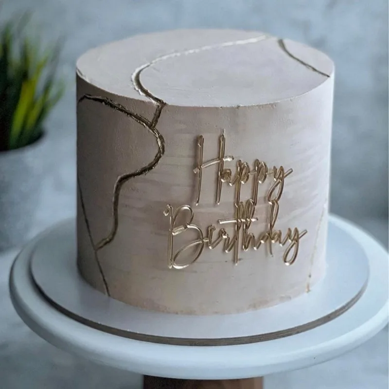 Топпер Happy Birthday4 золото торцевой без палочки, 9см