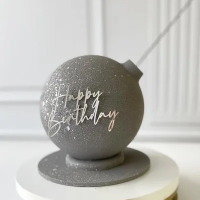 Топпер Happy Birthday6 серебро торцевой без палочки, 9см