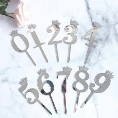 Топпер Мини Цифра 5 серебро 6,5см акрил