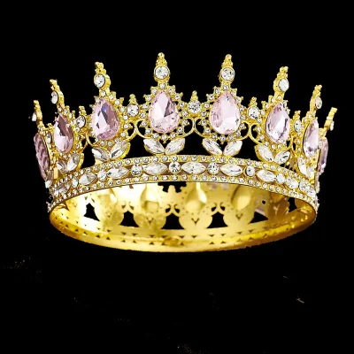 Корона Золотая с розовыми кристаллами, 14см