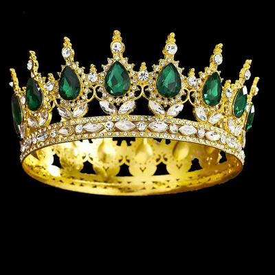 Корона Золотая с зелеными кристаллами, 14см