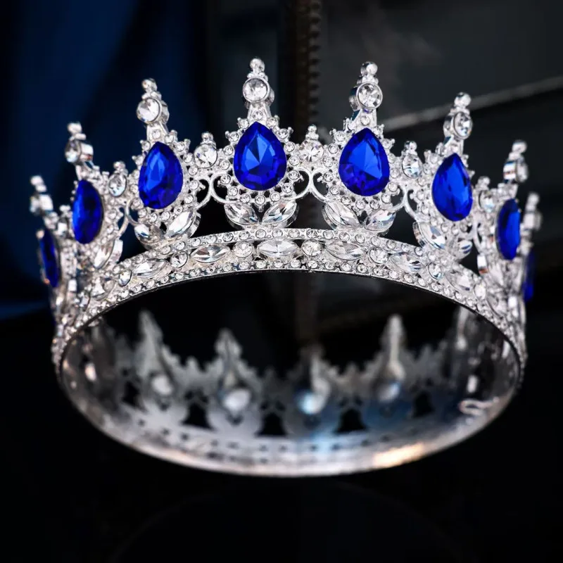 Корона Серебряная с синими кристаллами, 14см