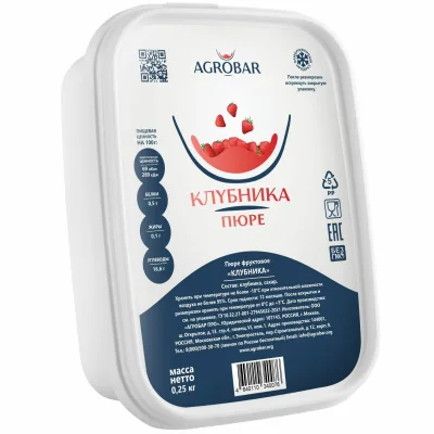 Пюре Агробар из клубники зам сах 10%, 250гр Россия