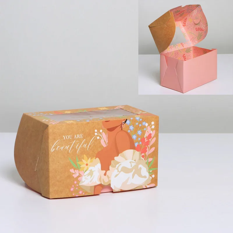 Коробка для 2 капкейков двухсторонняя Ты прекрасна,16*10*10 см