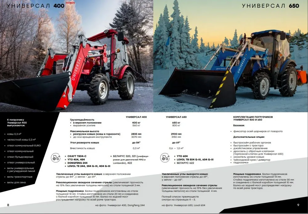 Фронтальный погрузчик для YTO 404, Ловол, Скаут Т 504; Lovol TE 404; Dongfeng 244 и Беларус-320, 321, 422