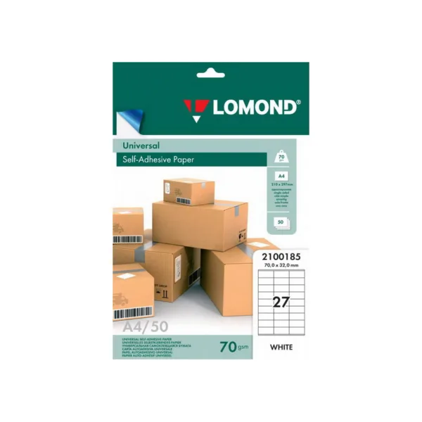Бумага самоклеящаяся универсальная Lomond A4  27-дел.(70мм х 32мм), 70 г/м, 50л. (2100185)