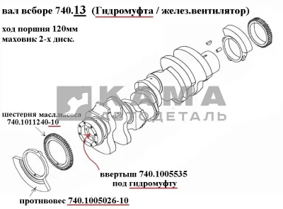 вал коленчатый двигателя 740.13 (Гидромуфта, маховик ст.обр. ДВС-740.13(11) Е0,1) 740.13-1005008*