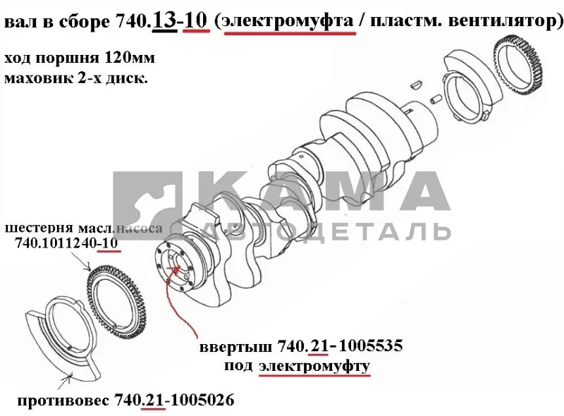 вал коленчатый двигателя 740.13-10 (Электромуфта, маховик ст.обр. ДВС-740.31 Е2) 740.13-1005008-10*