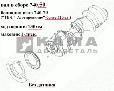 вал коленчатый двигателя 740.50 (х.п.130, Евро2 Без датчика, "азот"+"ТВЧ"-более 320л.с.) 740.50-100*