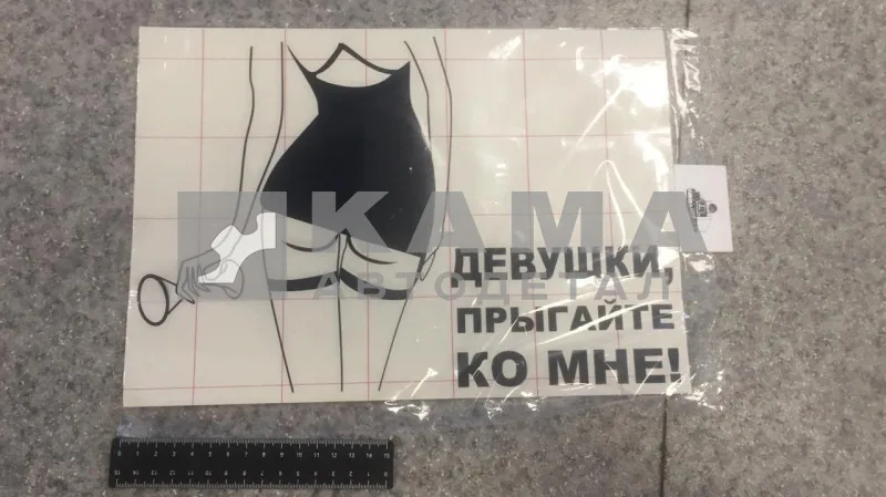 наклейка "Девушки прыгайте ко мне" (22х32 см) вырезанная, цвет черный