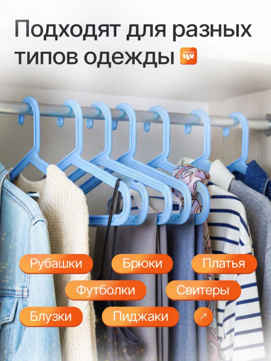 Вешалки для одежды набор 10 штук голубые
