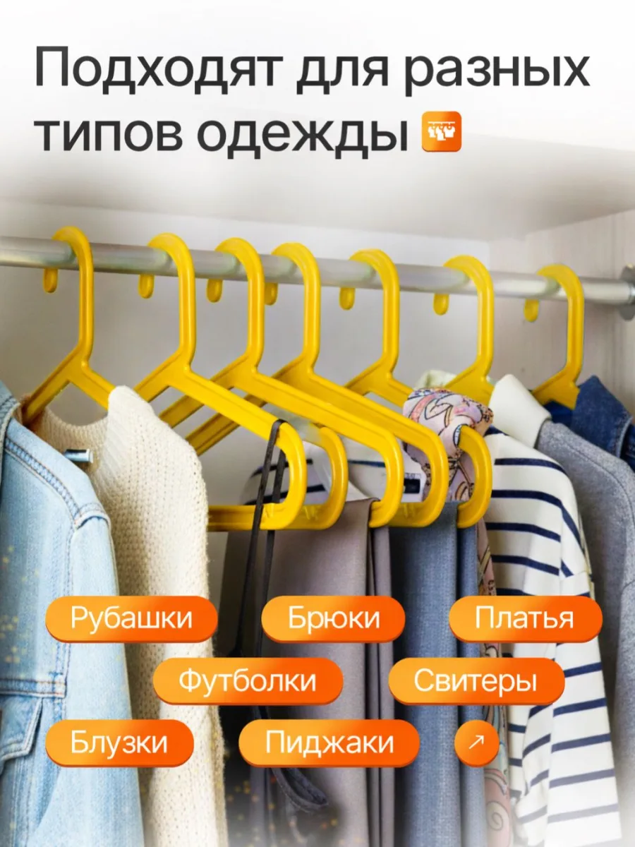Вешалки для одежды набор 10 штук желтые