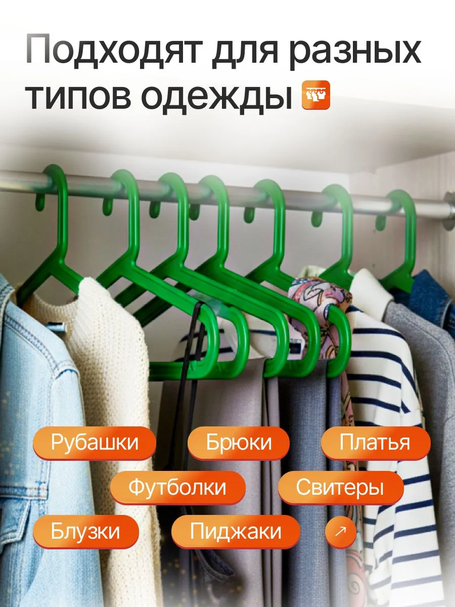 Вешалки для одежды набор 10 штук зеленые