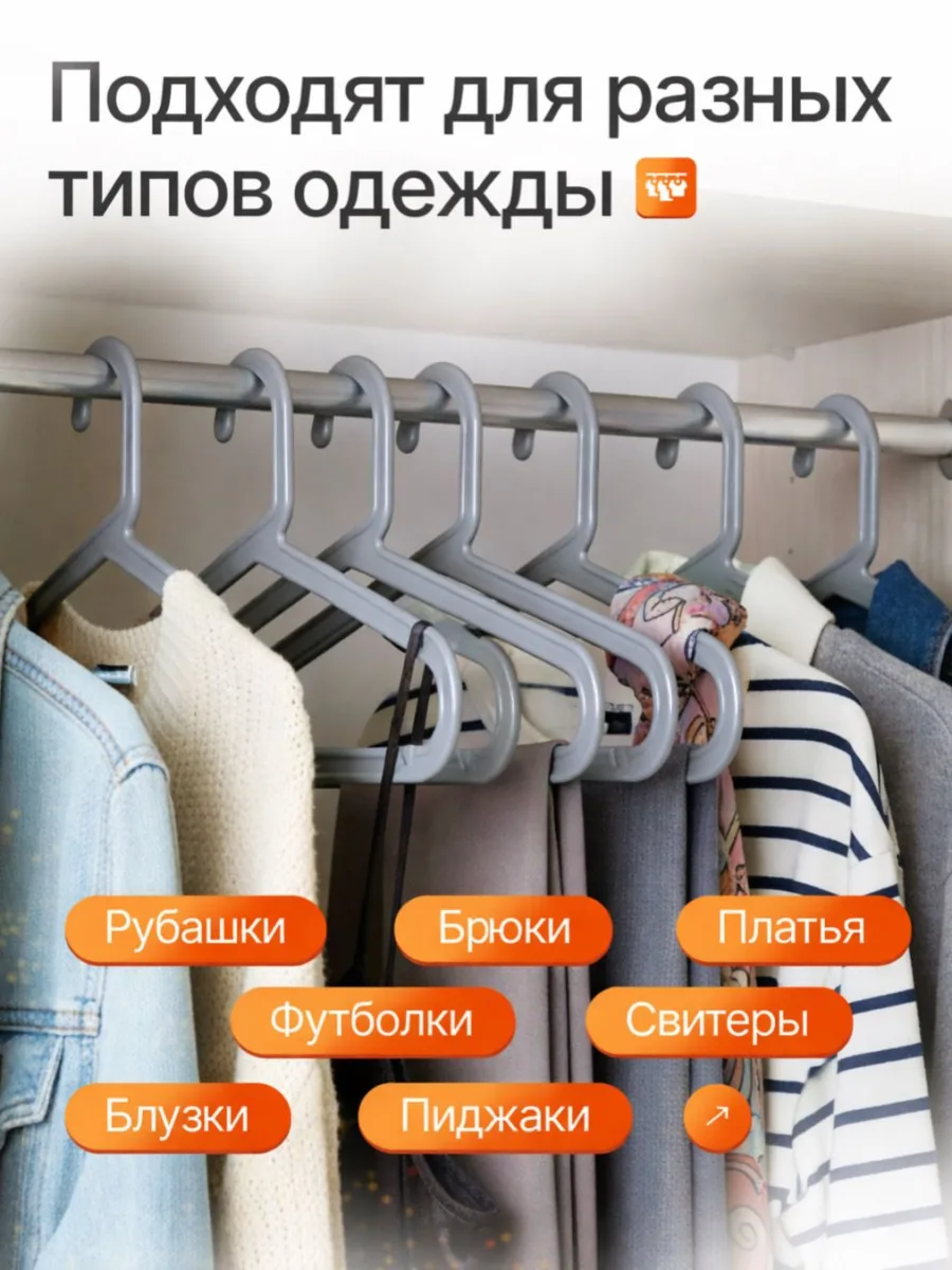 Вешалки для одежды набор 10 штук серые