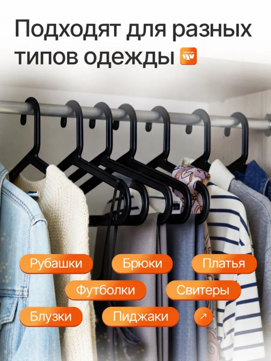 Вешалки для одежды набор 10 штук черные