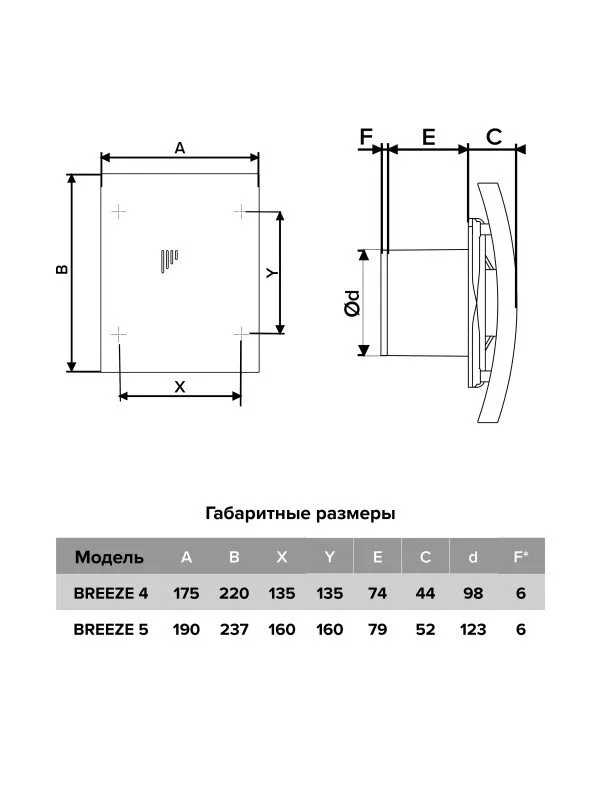 BREEZE 4C Obsidian, Вентилятор осевой вытяжной с обрат. клапаном, D 100