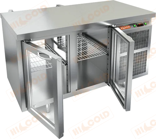 Стол охлаждаемый HICOLD GNG T 11 HT (сквозной, двери стекло) 1390х700х850