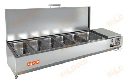 Настольная охлаждаемая витрина для ингредиентов HICOLD VRTU 1485 c крышкой (5 x GN1/3 + 1 x GN1/2)