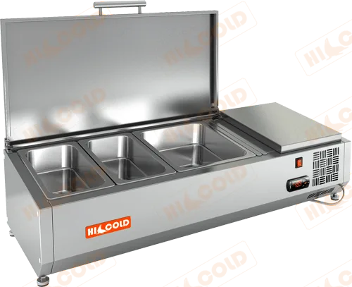 Настольная охлаждаемая витрина для ингредиентов HICOLD VRTU 1000 с крышкой (2 x GN1/3 + 1 x GN1/2)