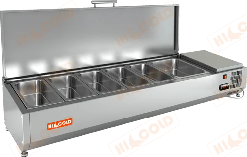 Настольная охлаждаемая витрина для ингредиентов HICOLD VRTU 1390 с крышкой (6 x GN1/4)
