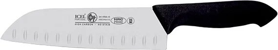 Нож японский Santoku 180/300 мм. с бороздками, черный HoReCa Icel 28100.HR85000.180