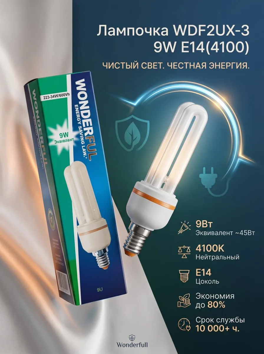 ОЛампочка WDF2UX-3 9W E14(4100) ф."2U" *100