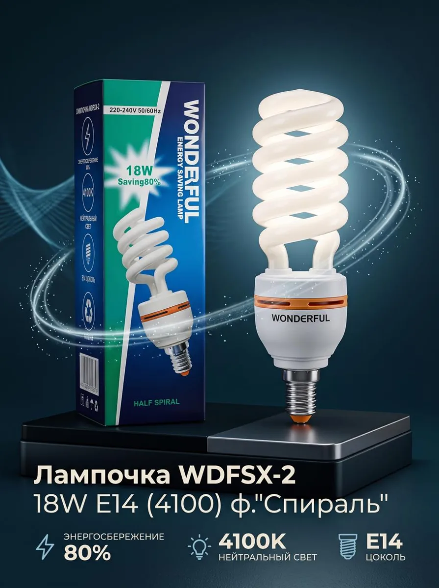 ОЛампочка WDFSX-2 18W E14 (4100) ф."Спираль" *100