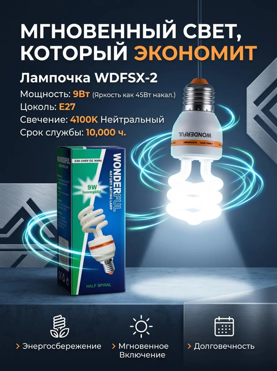 ОЛампочка WDFSX-2 9W E27 (4100) ф."Спираль" *100