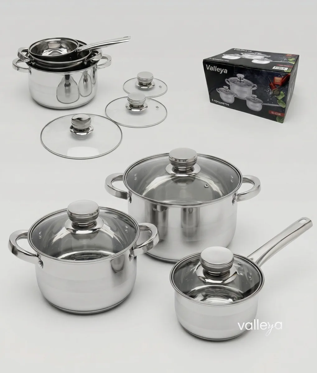 Набор кастрюль VL-1222 6пр 2,6; 5,1+1,2л *4