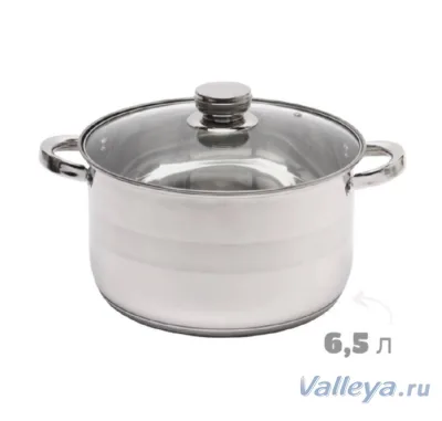 Кастрюля 6,5л нерж стекл/кр без упак (1208)