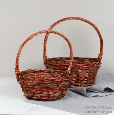 Корзина плетеная лоза 2шт S/2 22-39-KR2 кругл темно-корич *28
