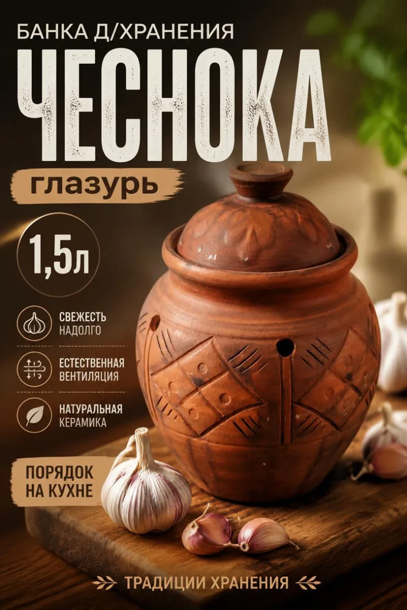 Банка д/хранения чеснока 1,5л глазурь *6