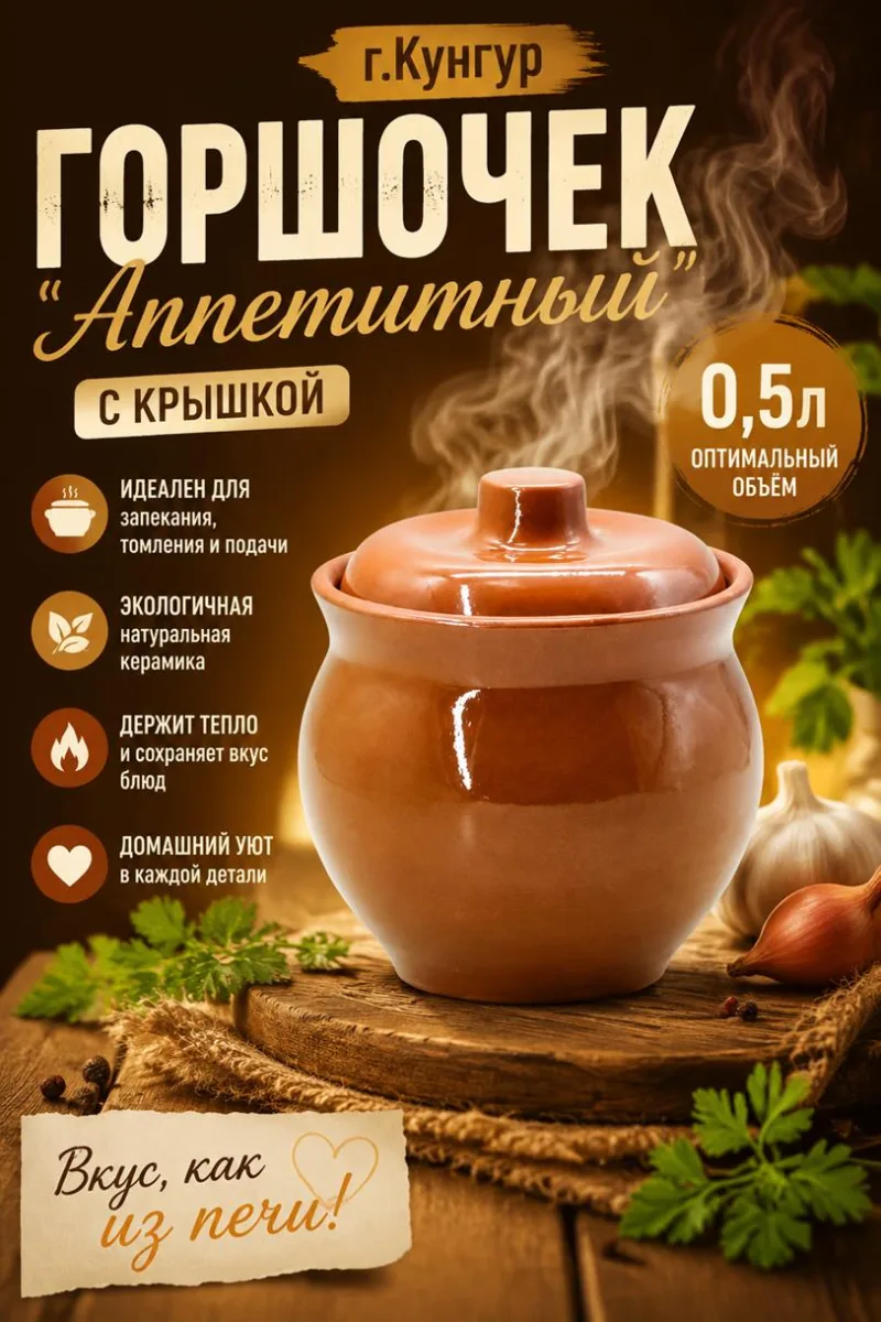 Горшочек 0,5л "Аппетитный" с крышкой г.Кунгур *12