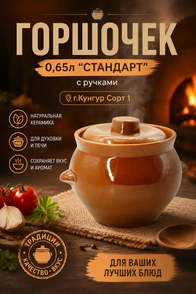 Горшочек 0,65л "Стандарт" с ручками г.Кунгур Сорт 1 *12