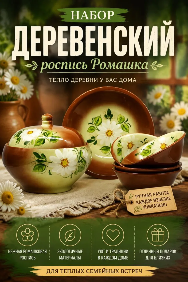 Набор деревенский роспись Ромашка желтый фон *4
