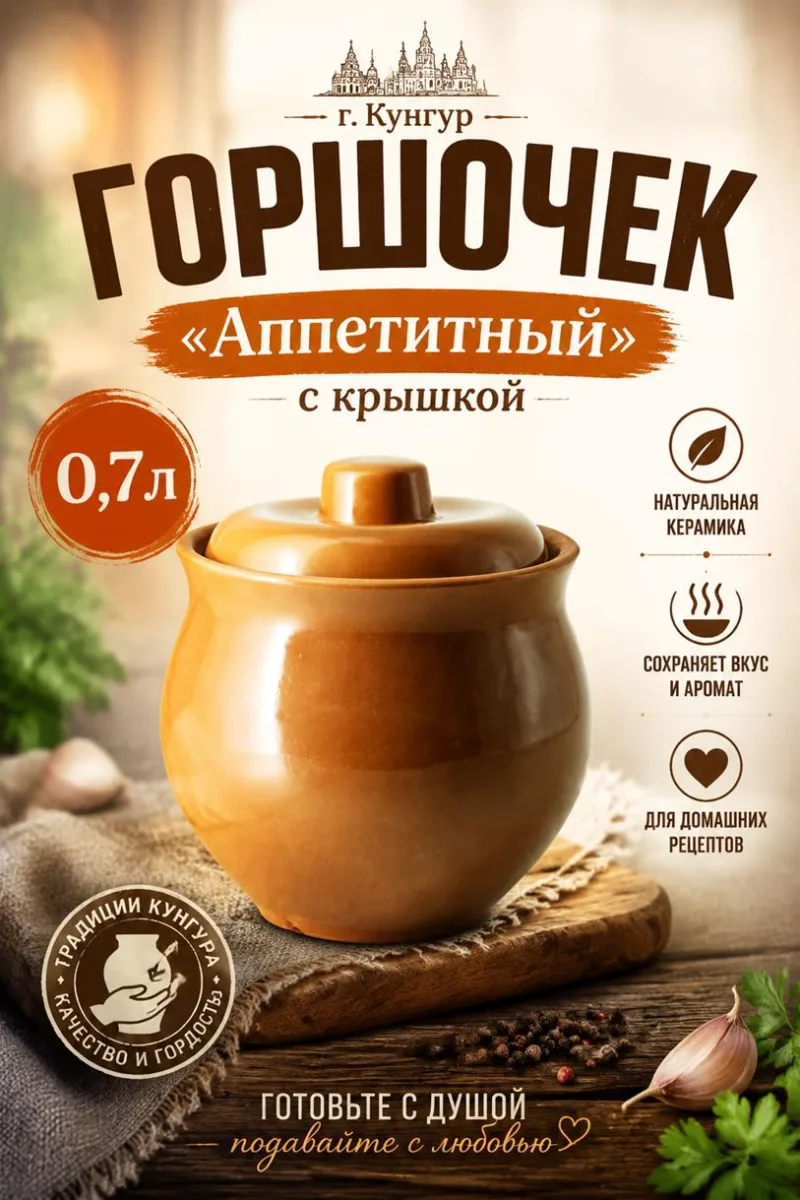 Горшочек 0,7л "Аппетитный" с крышкой г.Кунгур *12