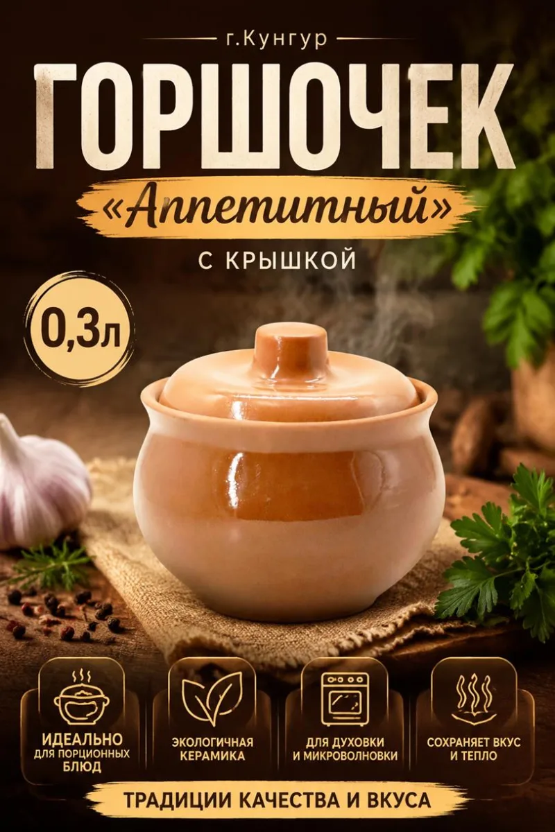 Горшочек 0,3л "Аппетитный" с крышкой г.Кунгур *18