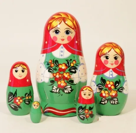 Хохлома Матрешка 5 кукол "Незабудка красный платок" 15,5*6,5см