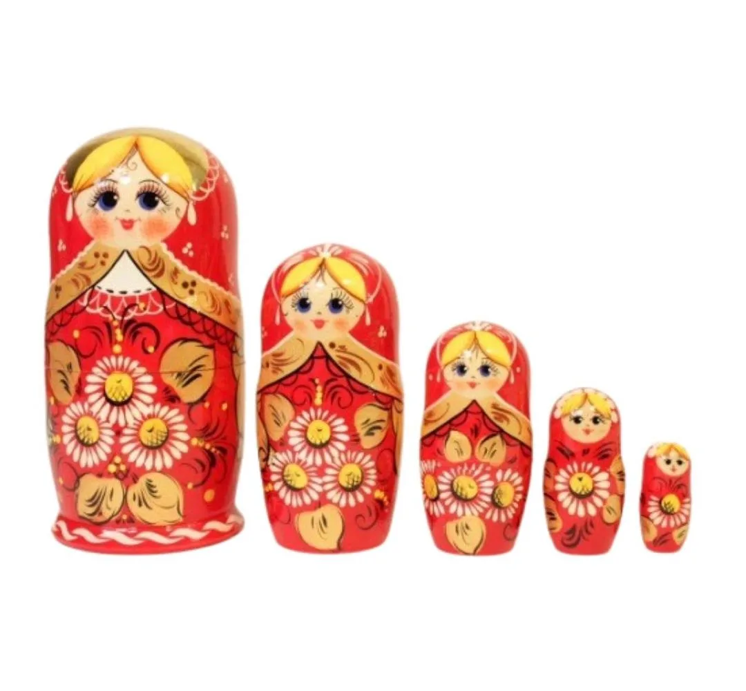 Хохлома Матрешка 5 кукол "Ромашка красная" 18*8см