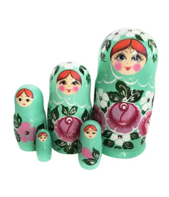 Хохлома Матрешка 5 кукол "Бирюзовая" 18х8см
