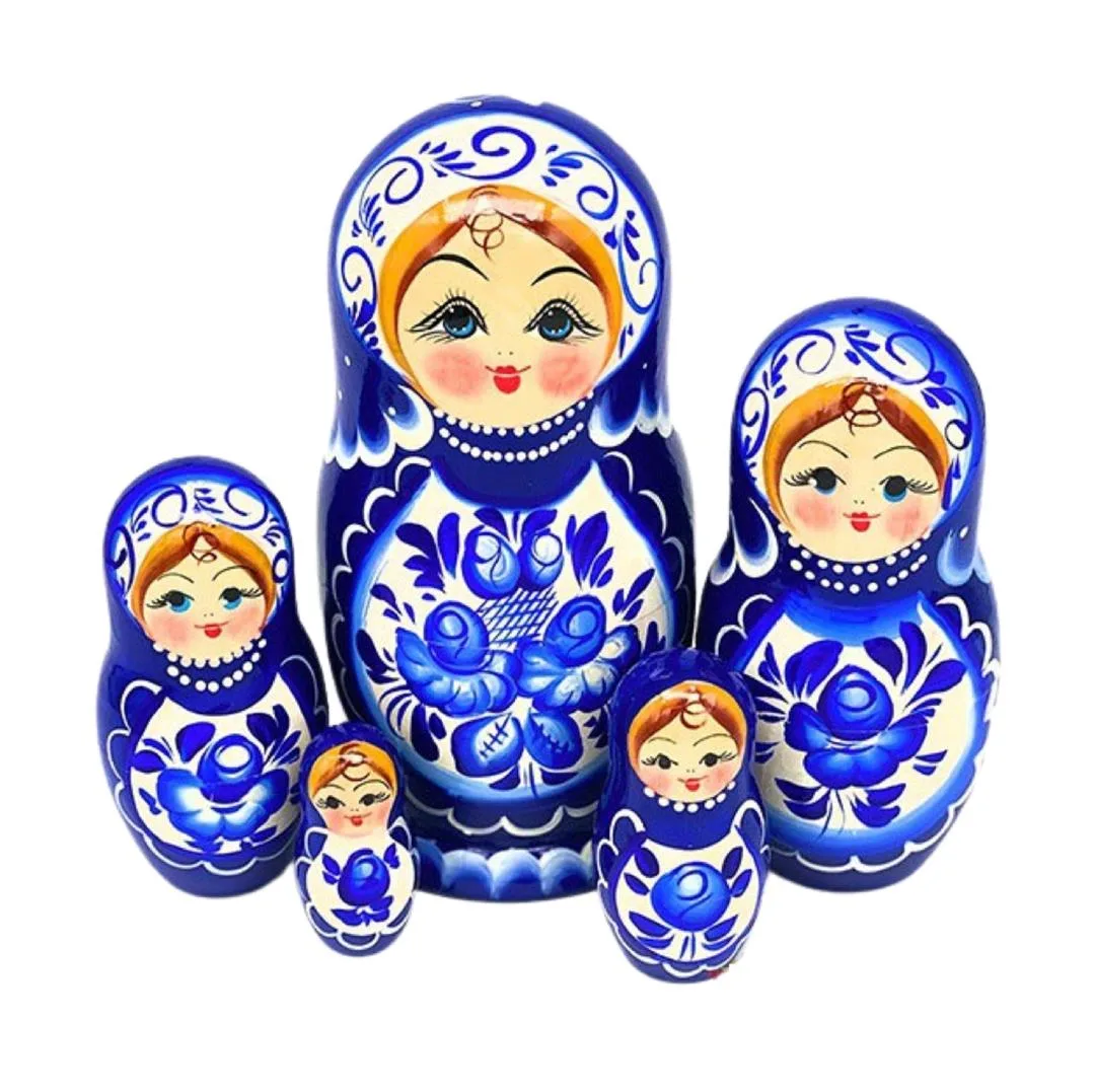 Хохлома Матрешка 5 кукол "Гжельская" большая 18*8см